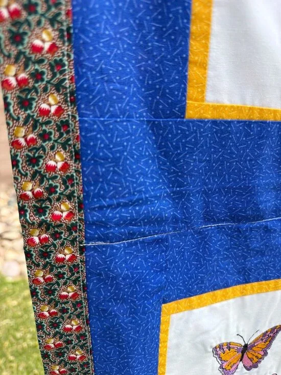 Vintage Hand Embroidered Quilt Throw Floral Butterfly Patchwork 47 x 45 - Picture 13 of 13